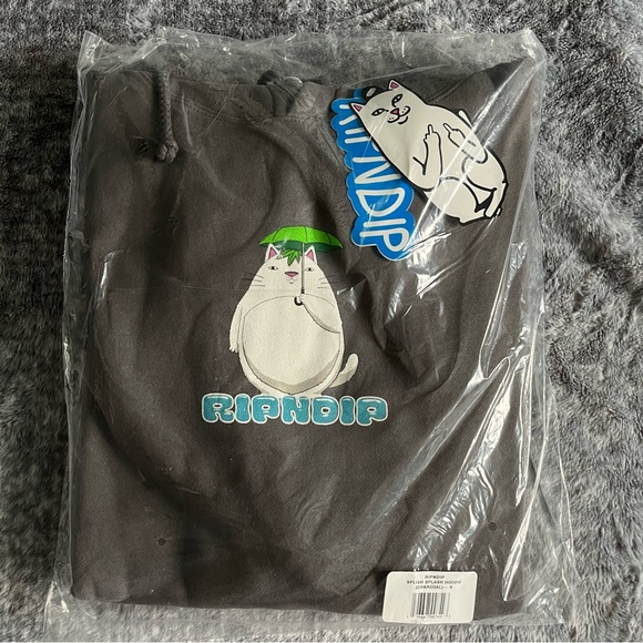 NEW RIPNDIP Splish Splash Charcoal Hoodie Unisex Size Small (Totoro Inspired) - Picture 5 of 8